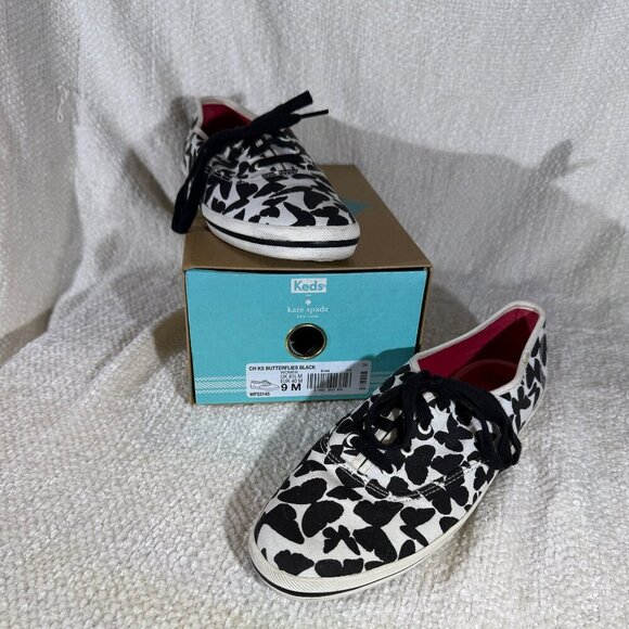 Keds & Kate Spade Black and White Butterfly Sneakers, Size 9M, EUC with box - Picture 1 of 5